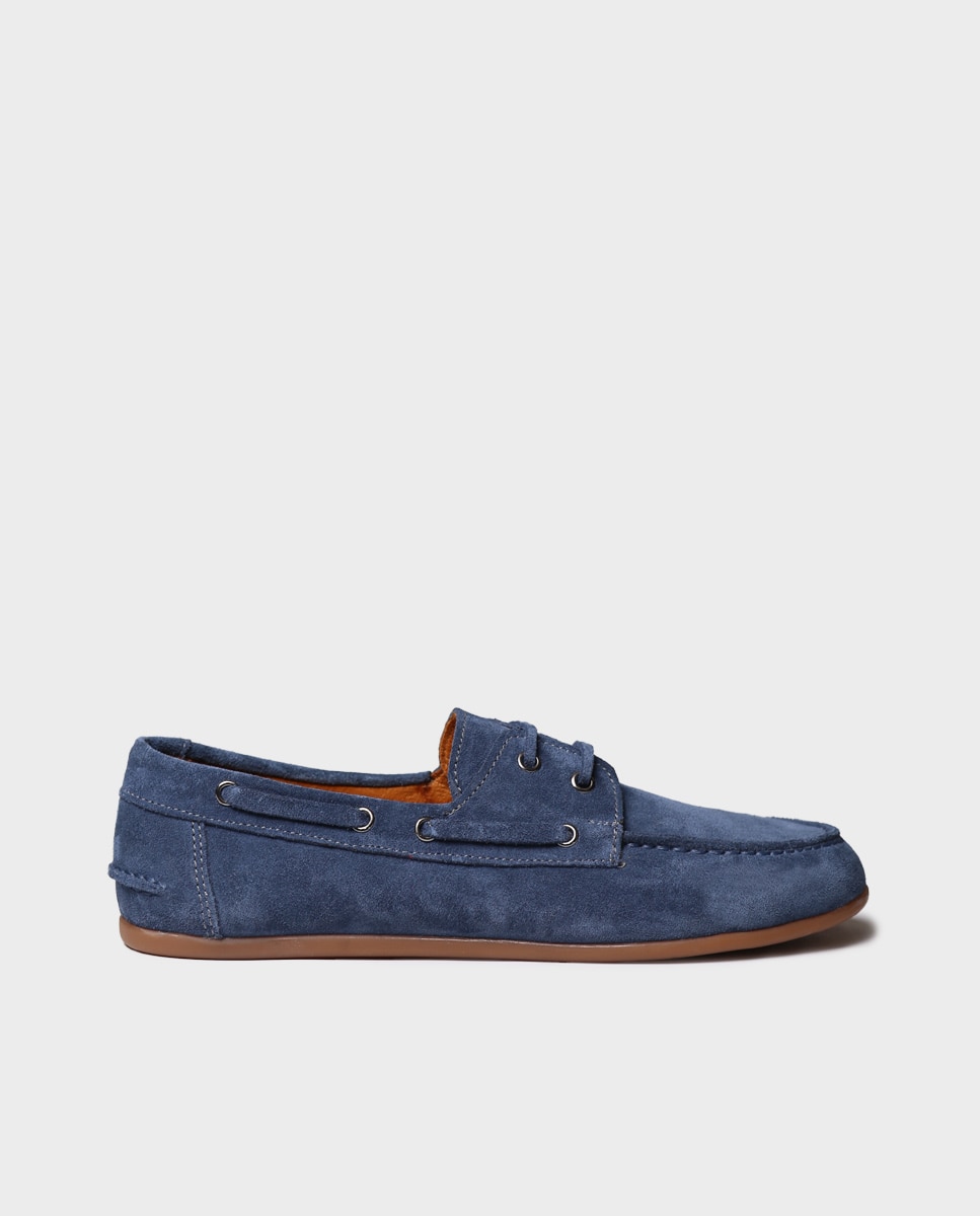 Mocasines planos de mujer de serraje con cordones - Toni Pons - Azul Azul-1