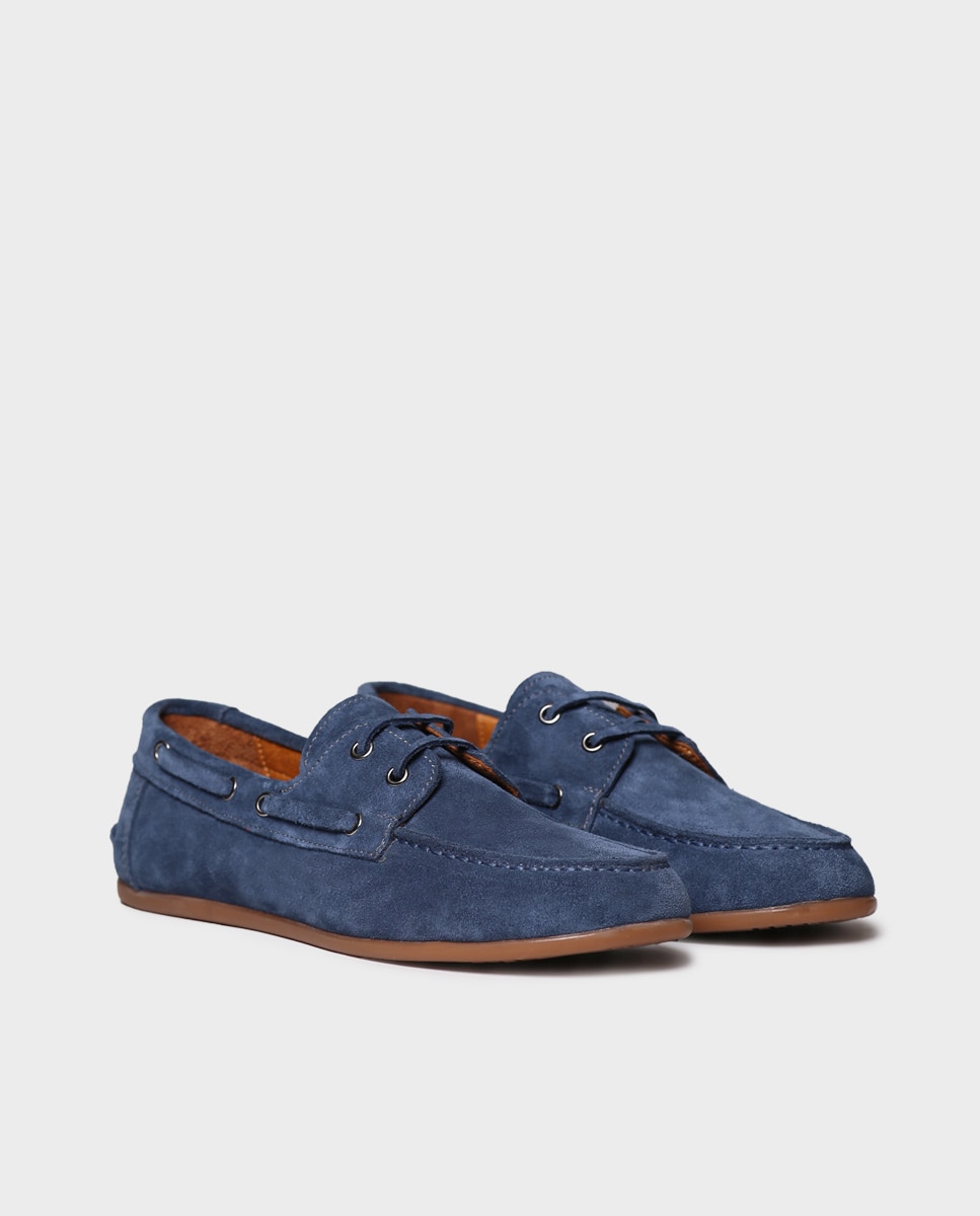 Mocasines planos de mujer de serraje con cordones - Toni Pons - Azul Azul-4