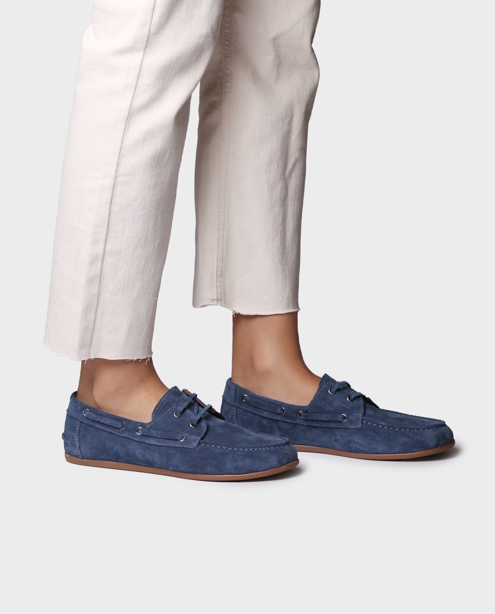 Mocasines planos de mujer de serraje con cordones - Toni Pons - Azul Azul-2
