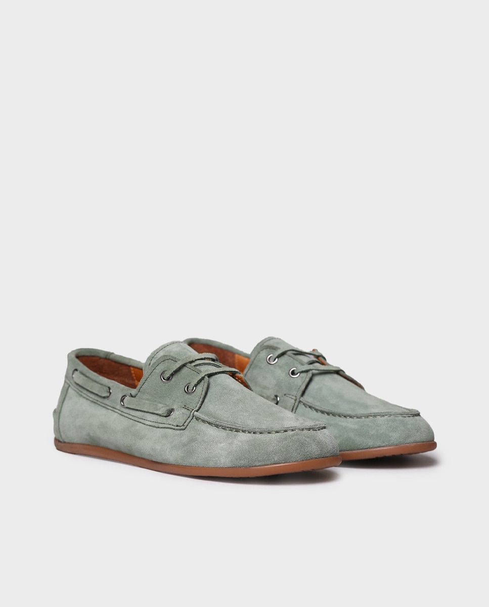Mocasines planos de mujer de serraje con cordones - Toni Pons - Verde Verde-4