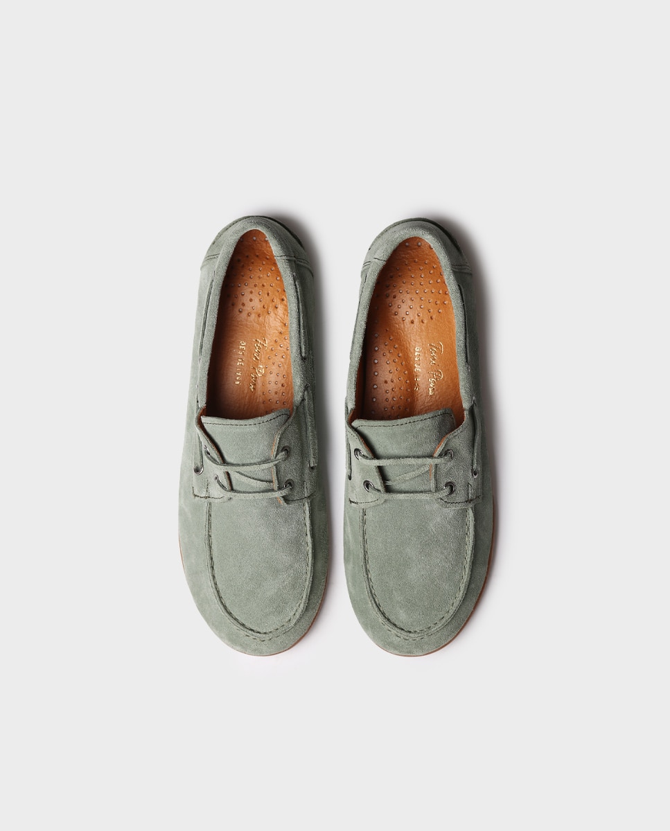 Mocasines planos de mujer de serraje con cordones - Toni Pons - Verde Verde-3