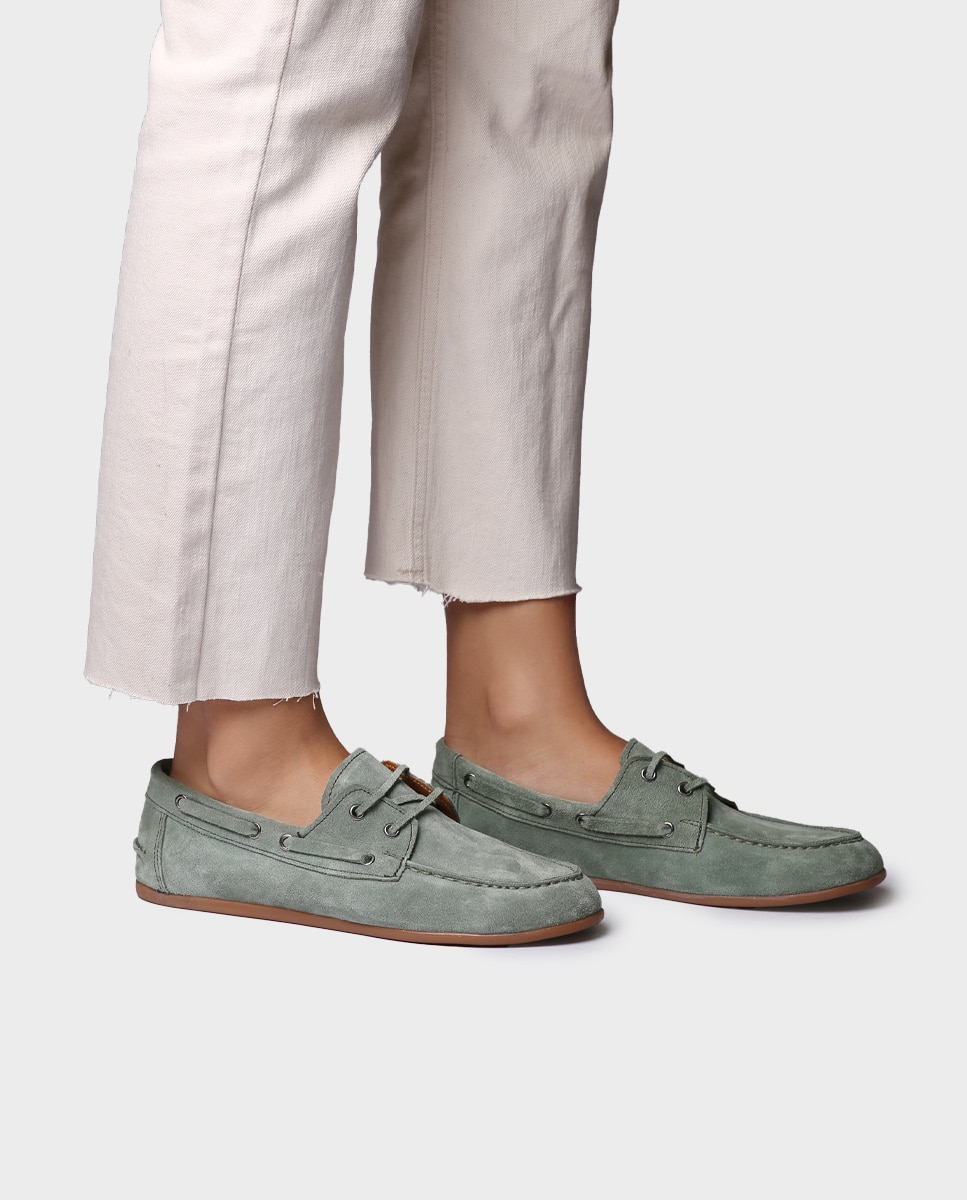 Mocasines planos de mujer de serraje con cordones - Toni Pons - Verde Verde-2