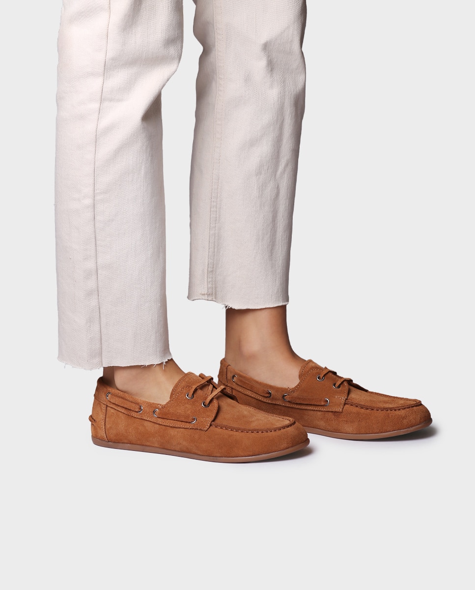 Mocasines planos de mujer de serraje con cordones - Toni Pons - Marrón Marrón-2