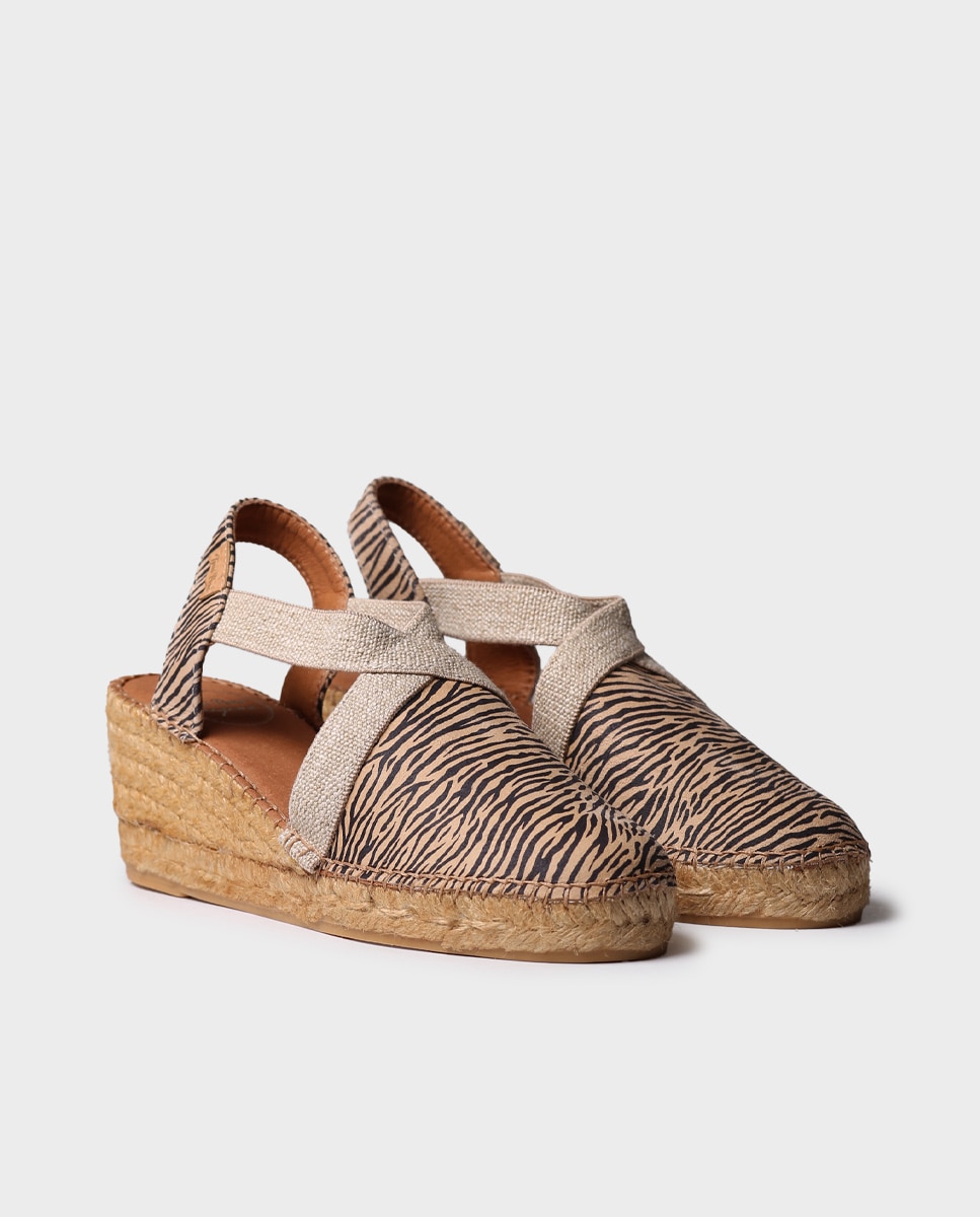 Alpargatas de cuña de mujer de piel con elásticos - Toni Pons - Multicolor Multicolor-4