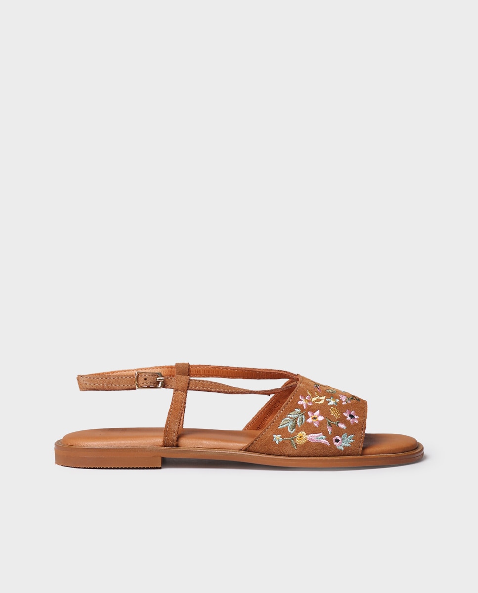 Sandalias planas de mujer de serraje con estampado - Toni Pons - Marrón Marrón-1