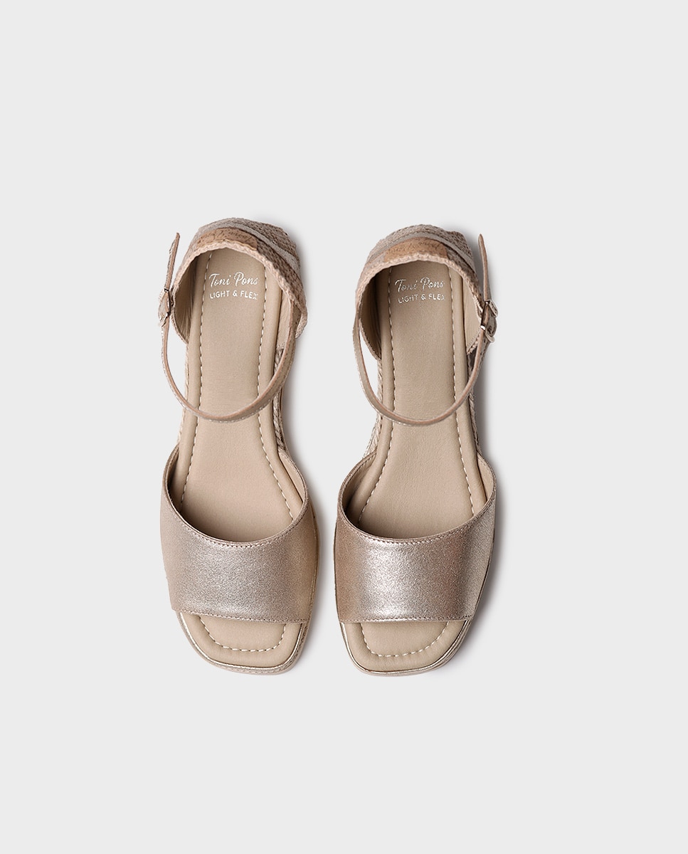 Alpargatas de cuña de mujer de piel con suela flexible - Toni Pons - Oro Oro-3