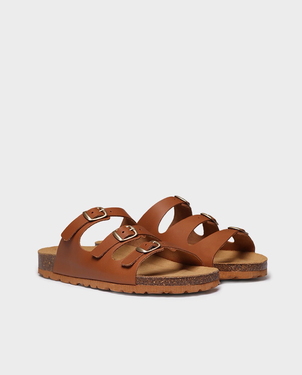 Sandalias planas de mujer de piel con hebillas - Toni Pons - Marrón Marrón-4