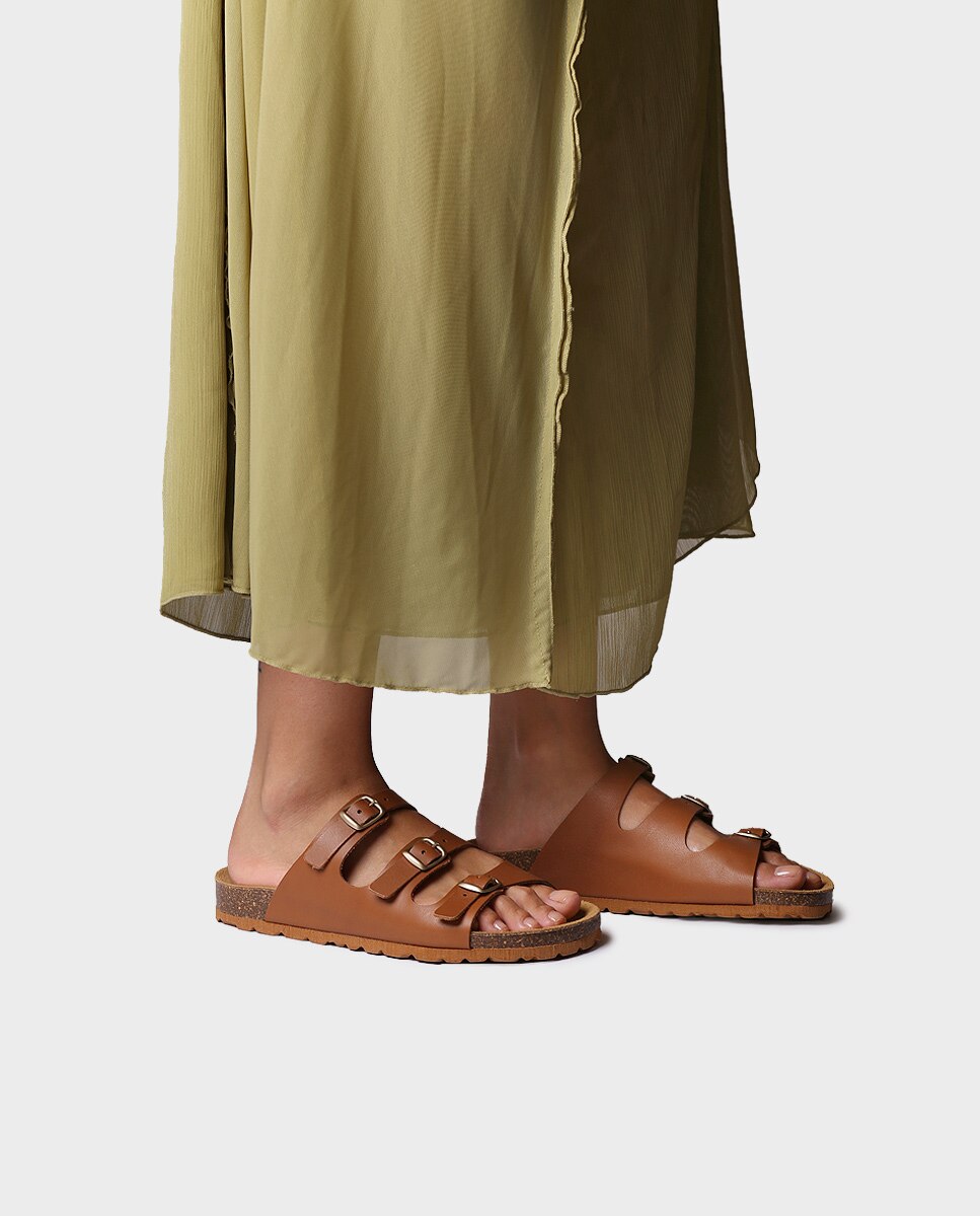 Sandalias planas de mujer de piel con hebillas - Toni Pons - Marrón Marrón-2
