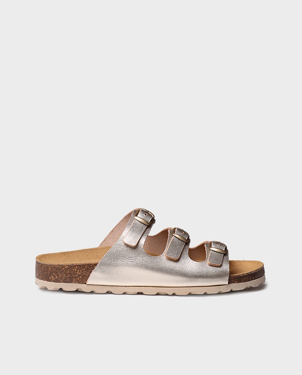 Sandalias planas de mujer de piel con hebillas - Toni Pons - Oro Oro-1
