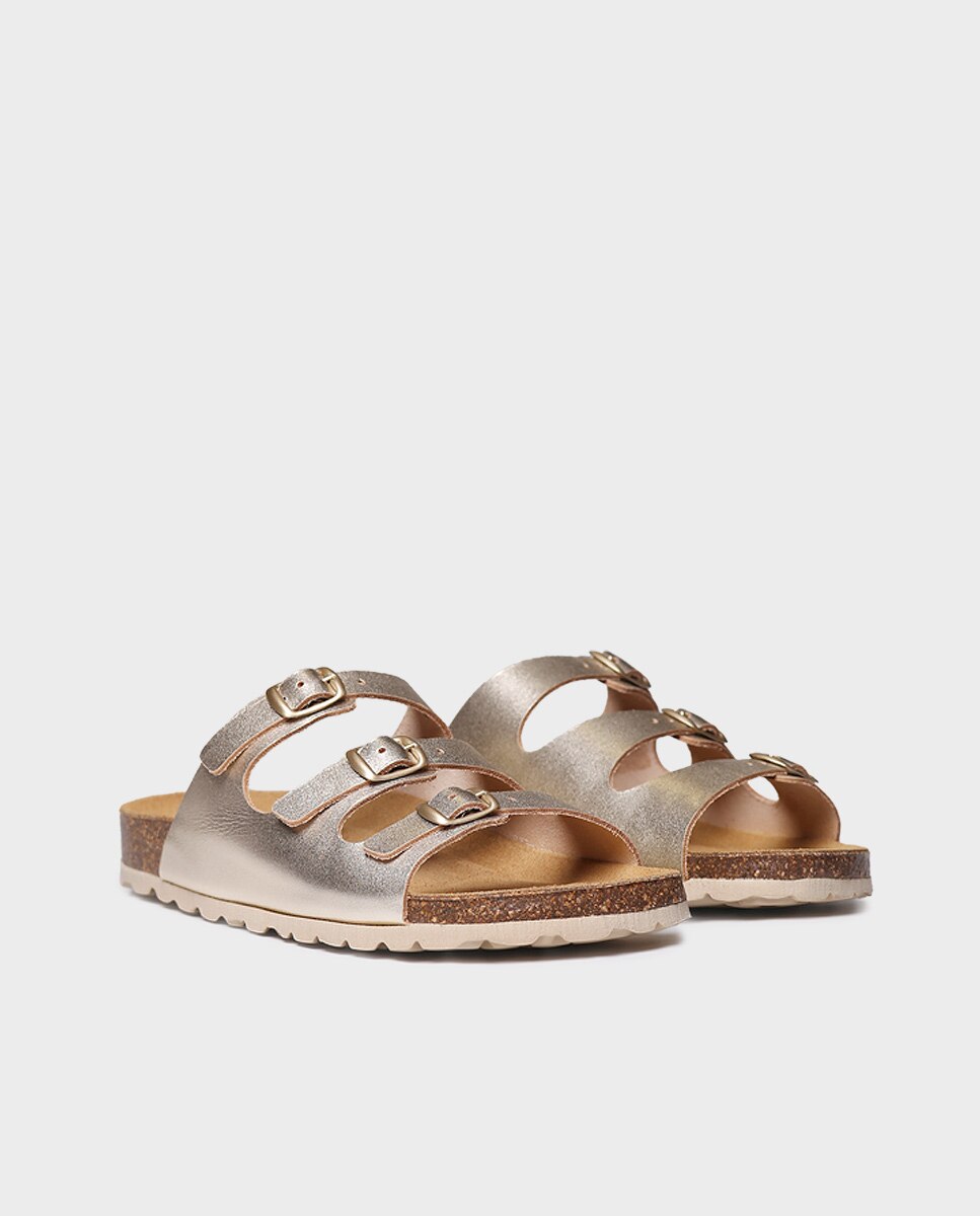 Sandalias planas de mujer de piel con hebillas - Toni Pons - Oro Oro-4