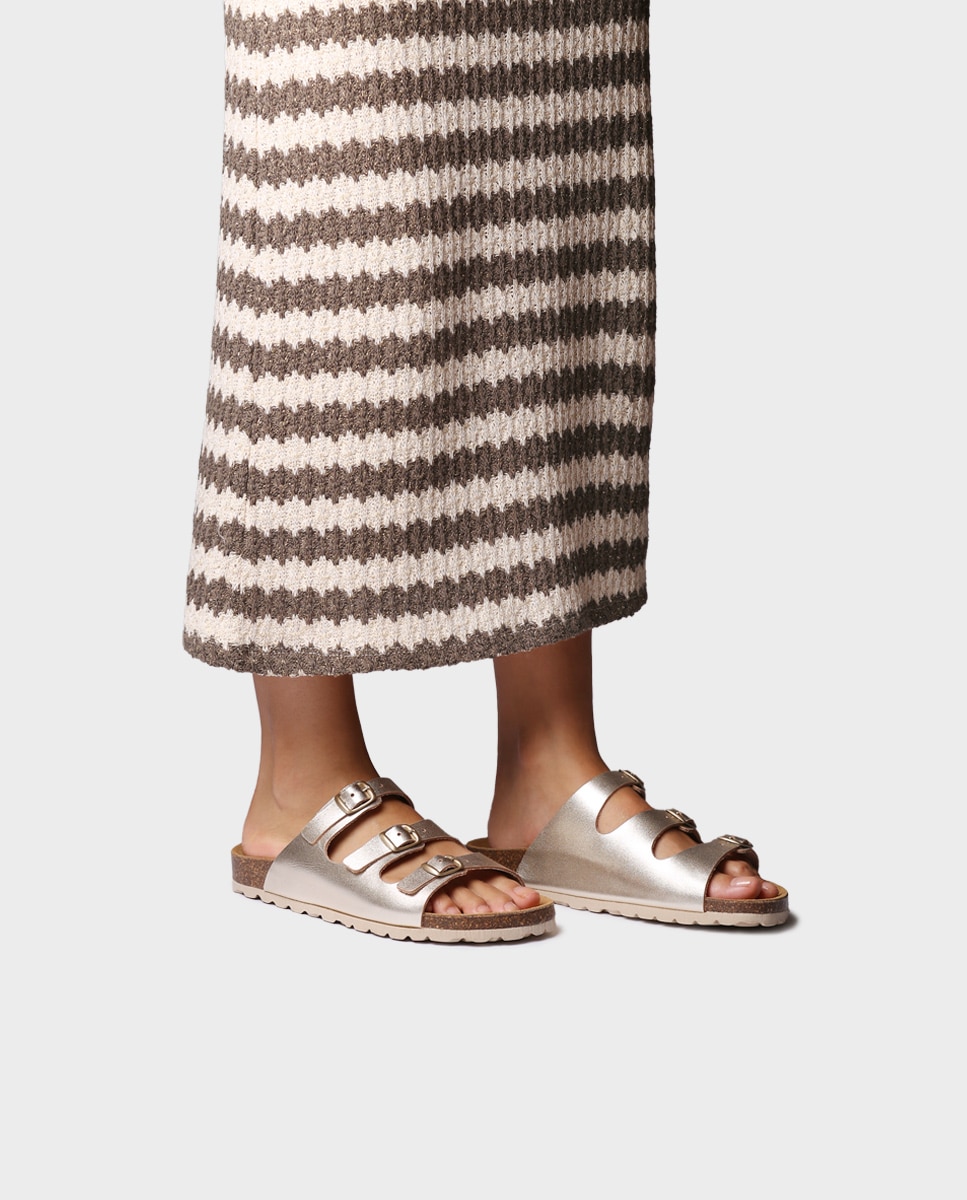 Sandalias planas de mujer de piel con hebillas - Toni Pons - Oro Oro-2