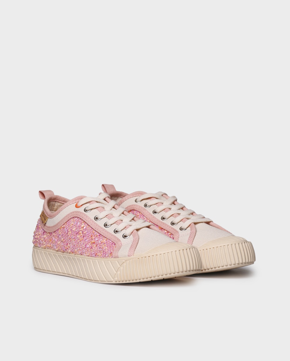 Zapatillas de mujer de algodón con cordones - Toni Pons - Rosa Rosa-4