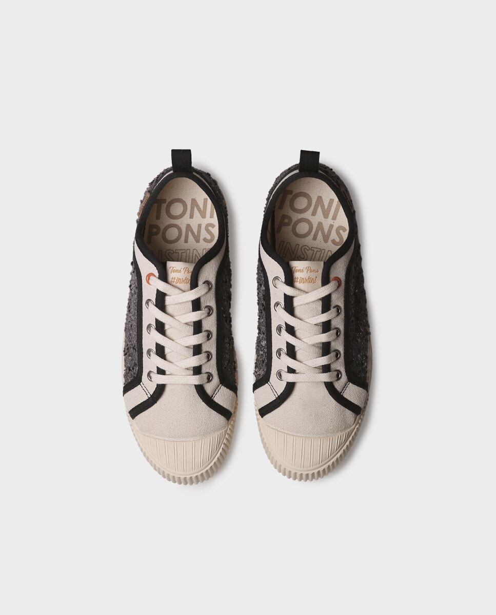 Zapatillas de mujer de algodón con cordones - Toni Pons - Negro Negro-3