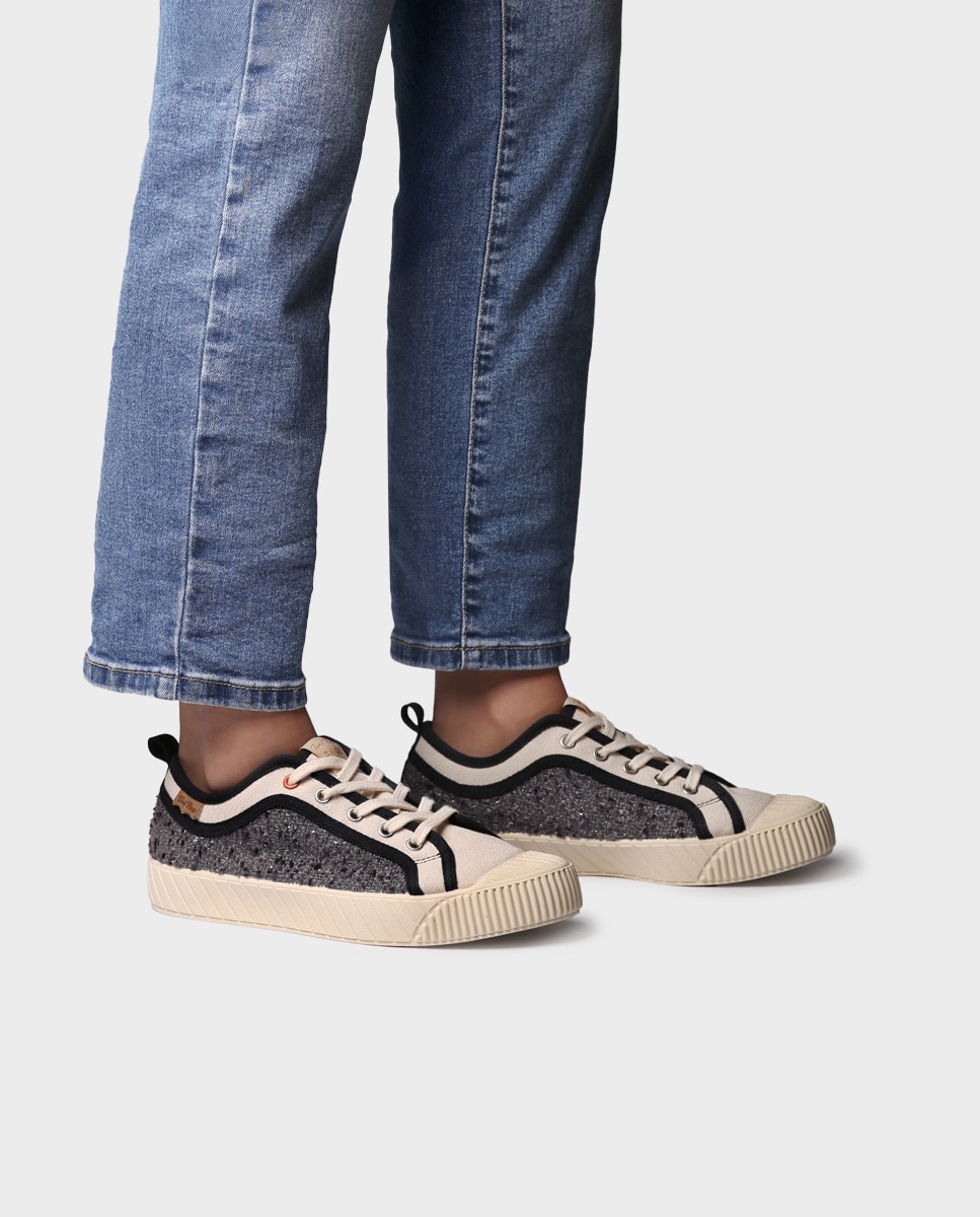 Zapatillas de mujer de algodón con cordones - Toni Pons - Negro Negro-2