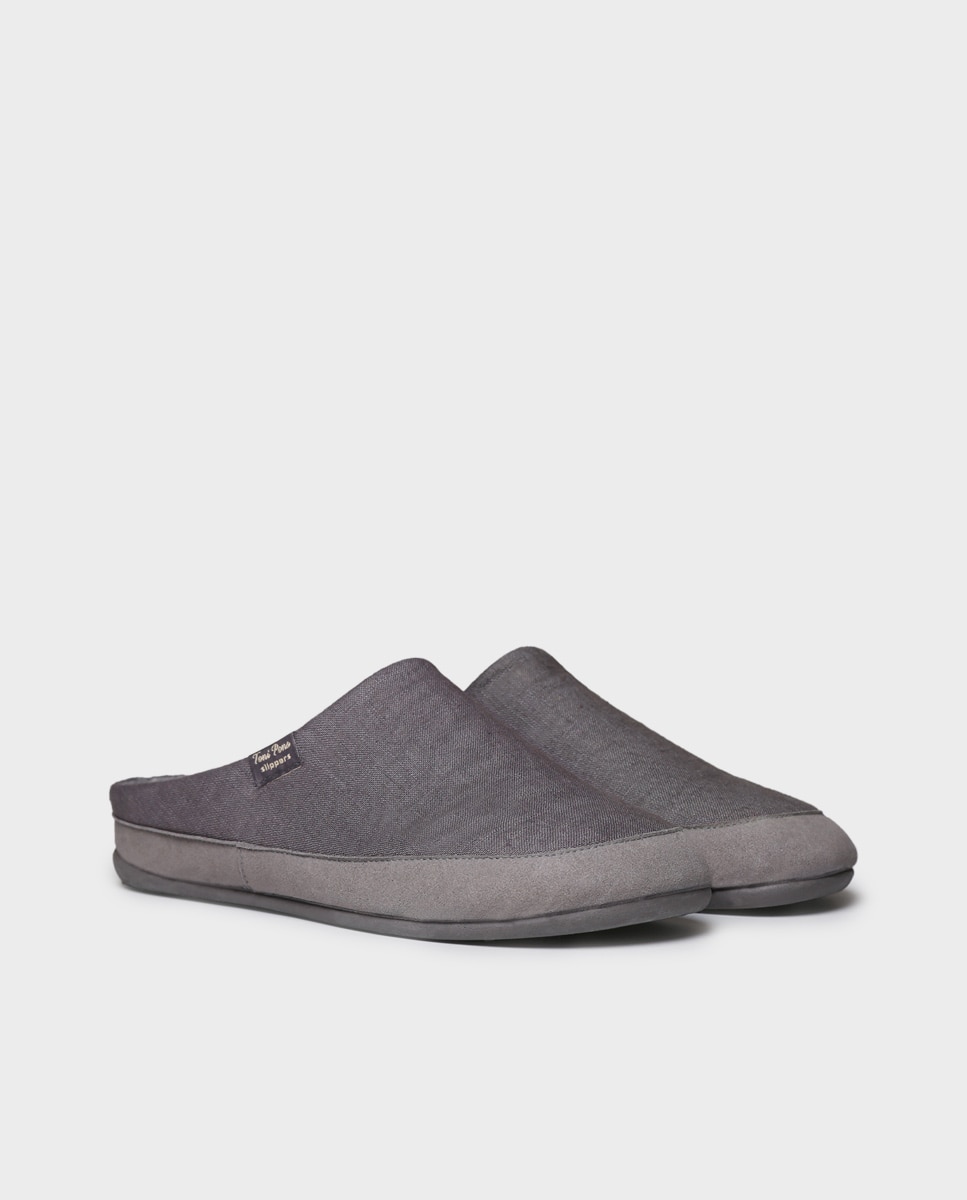 Zapatillas de casa de hombre tipo zueco de tejido - Toni Pons - Gris Gris-4