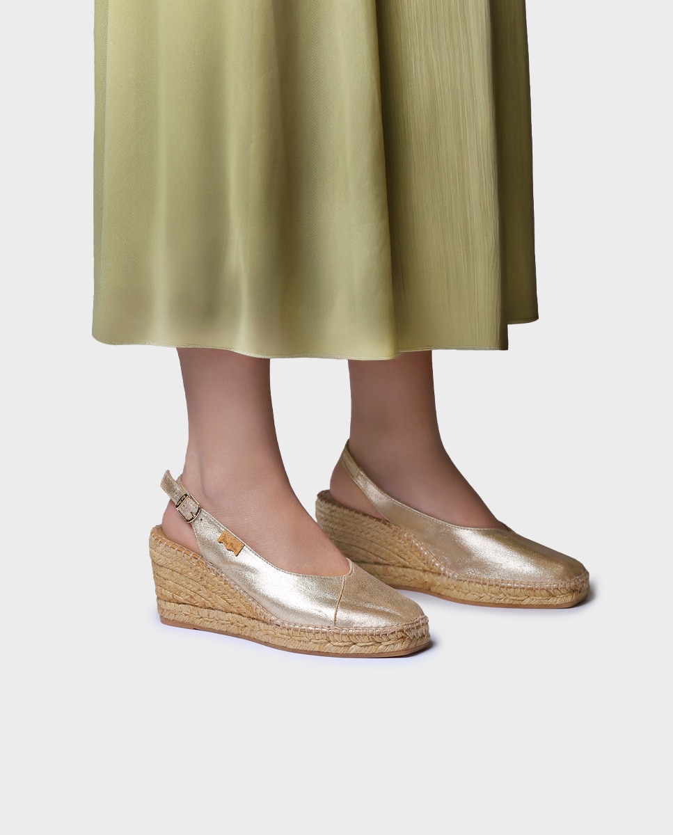 Alpargatas de cuña de mujer de piel con hebilla - Toni Pons - Oro Oro-2