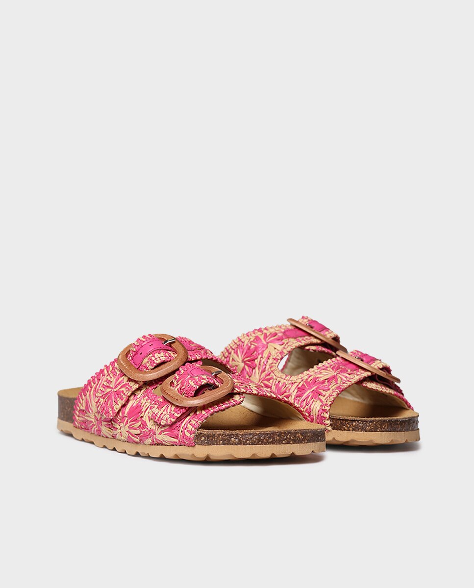 Sandalias planas de mujer de rafia con hebillas - Toni Pons - Rosa Rosa-4