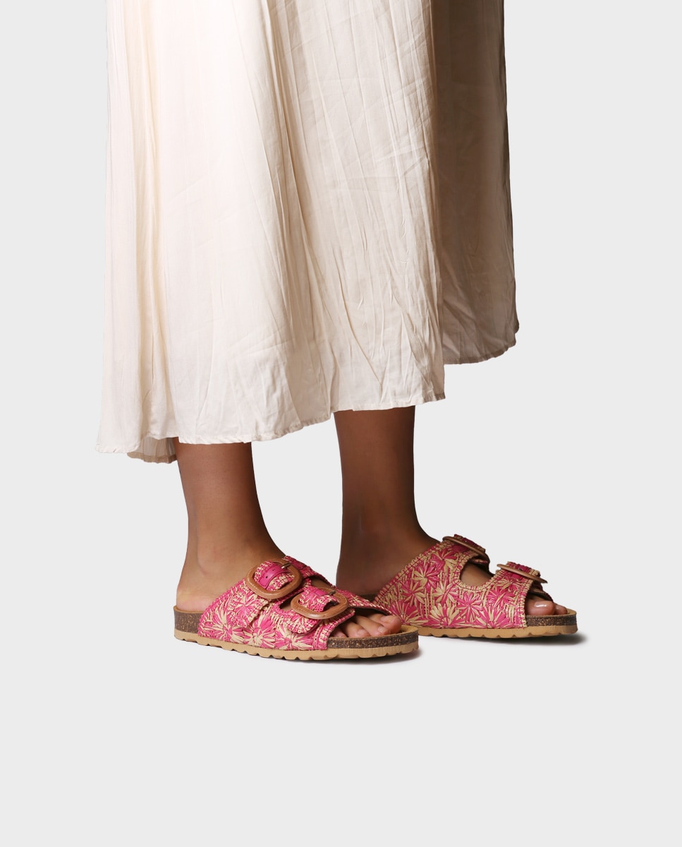 Sandalias planas de mujer de rafia con hebillas - Toni Pons - Rosa Rosa-2
