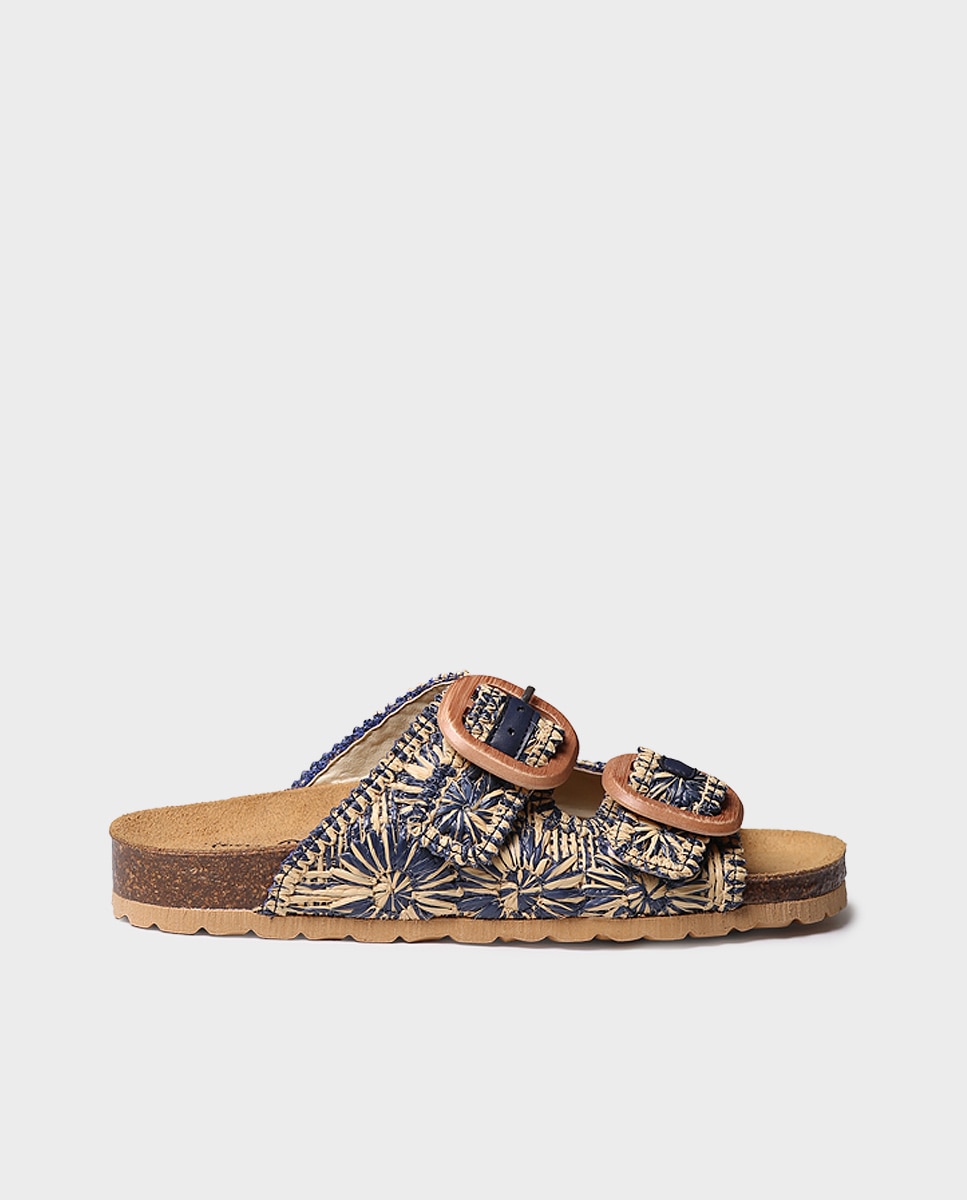 Sandalias planas de mujer de rafia con hebillas - Toni Pons - Azul marino Azul marino-1
