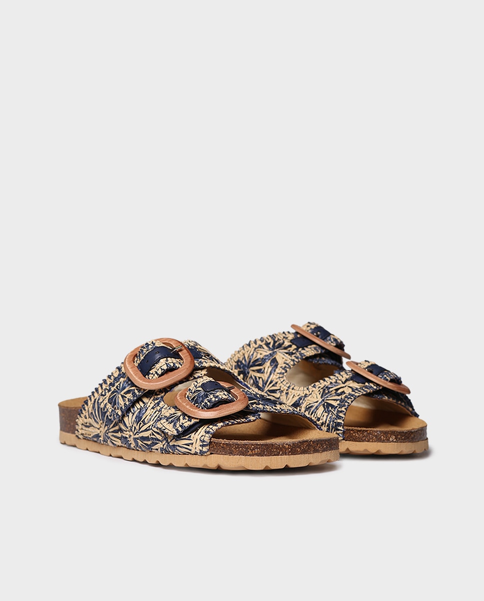 Sandalias planas de mujer de rafia con hebillas - Toni Pons - Azul marino Azul marino-4