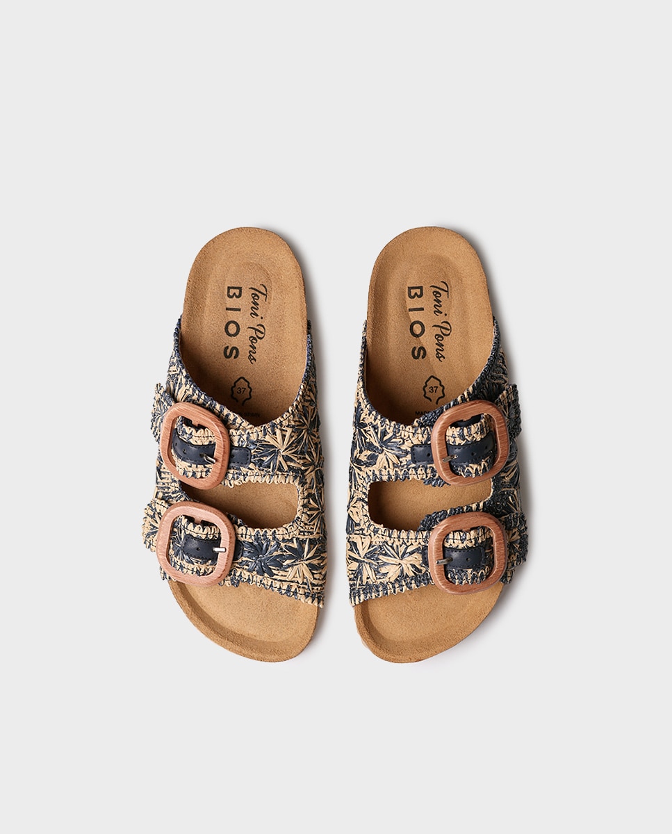 Sandalias planas de mujer de rafia con hebillas - Toni Pons - Azul marino Azul marino-3