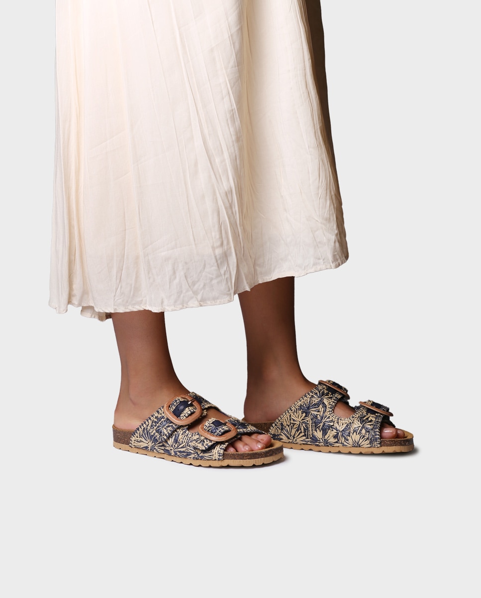 Sandalias planas de mujer de rafia con hebillas - Toni Pons - Azul marino Azul marino-2