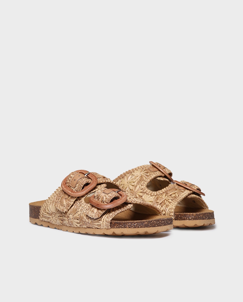Sandalias planas de mujer de rafia con hebillas - Toni Pons - Marrón Marrón-4