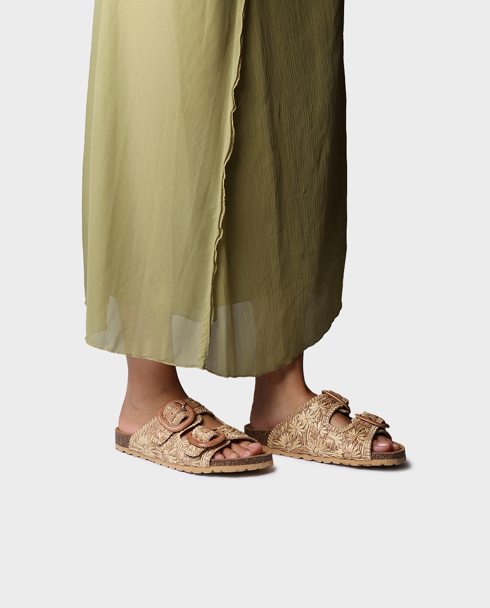 Sandalias planas de mujer de rafia con hebillas - Toni Pons - Marrón Marrón-2