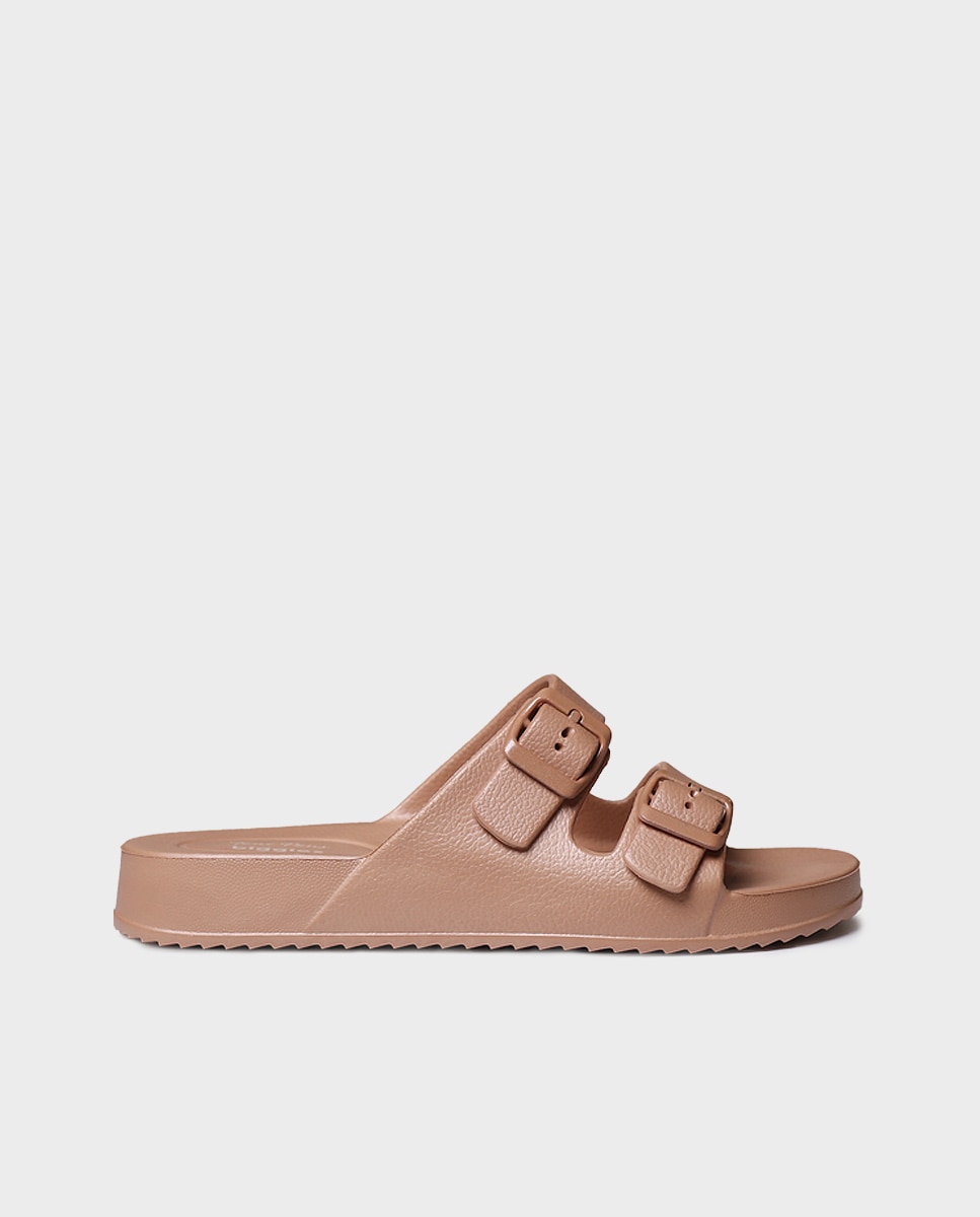 Imagen 1 de Chanclas de mujer de goma con hebillas Bronce metalizado