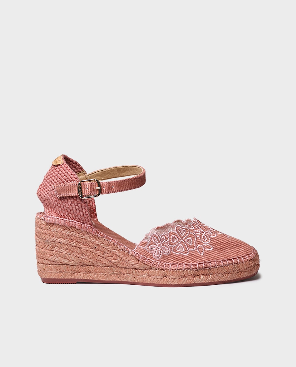 Alpargatas de cuña de mujer de algodón con habilla - Toni Pons - Rosa Rosa-1