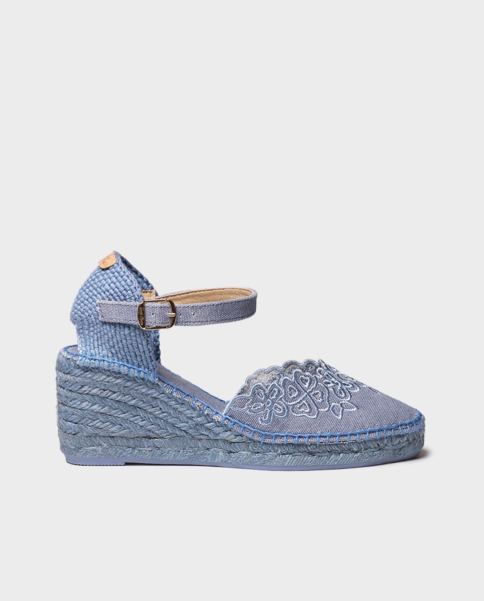 Alpargatas de cuña de mujer de algodón con habilla - Toni Pons - Azul Azul-1