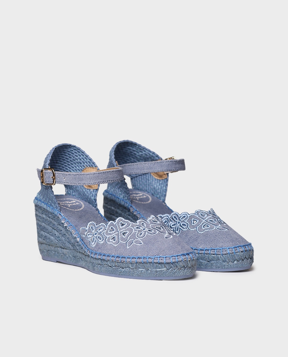 Alpargatas de cuña de mujer de algodón con habilla - Toni Pons - Azul Azul-4