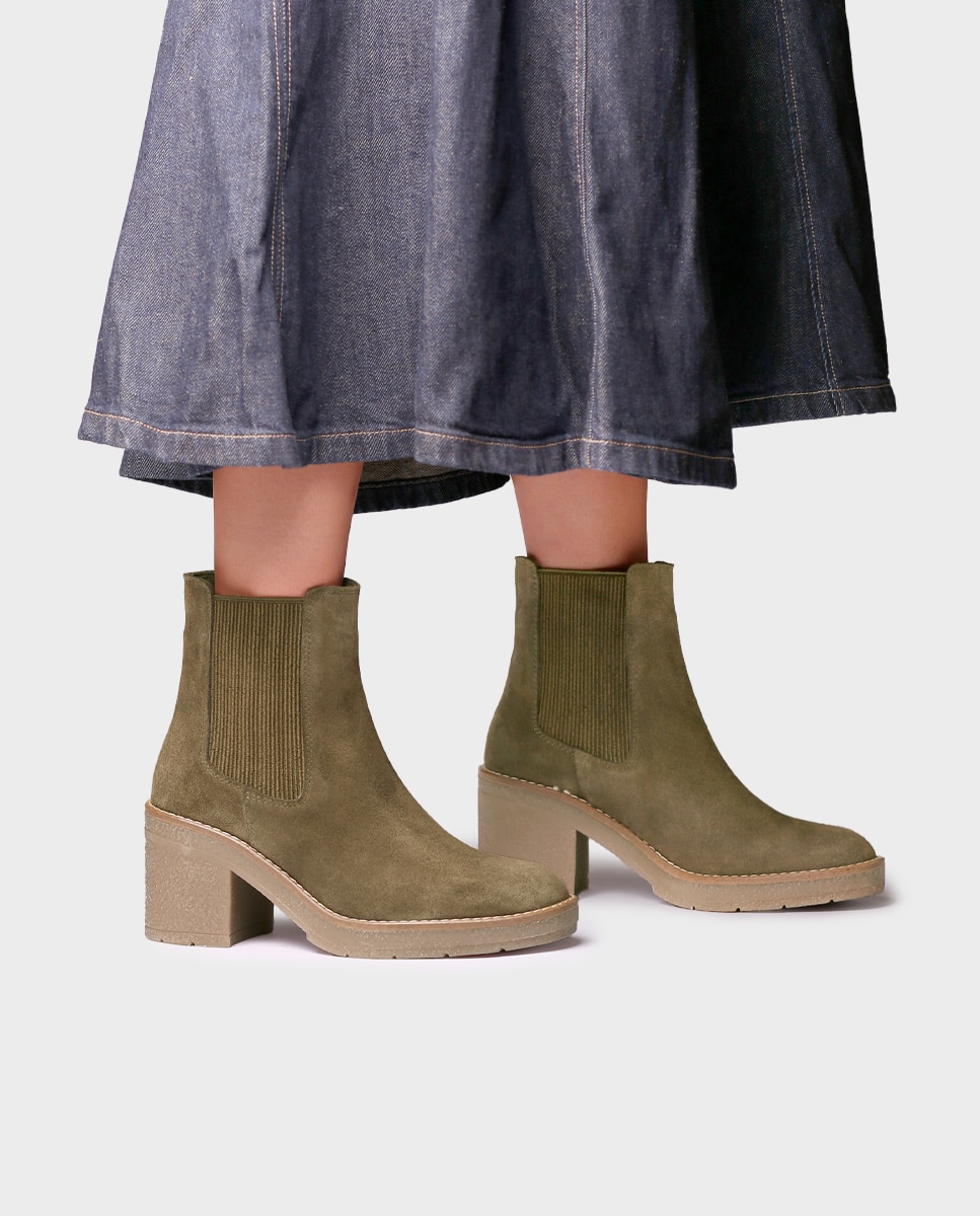 Botines de mujer de piel con elásticos y tacón - Toni Pons - Kaki Kaki-2