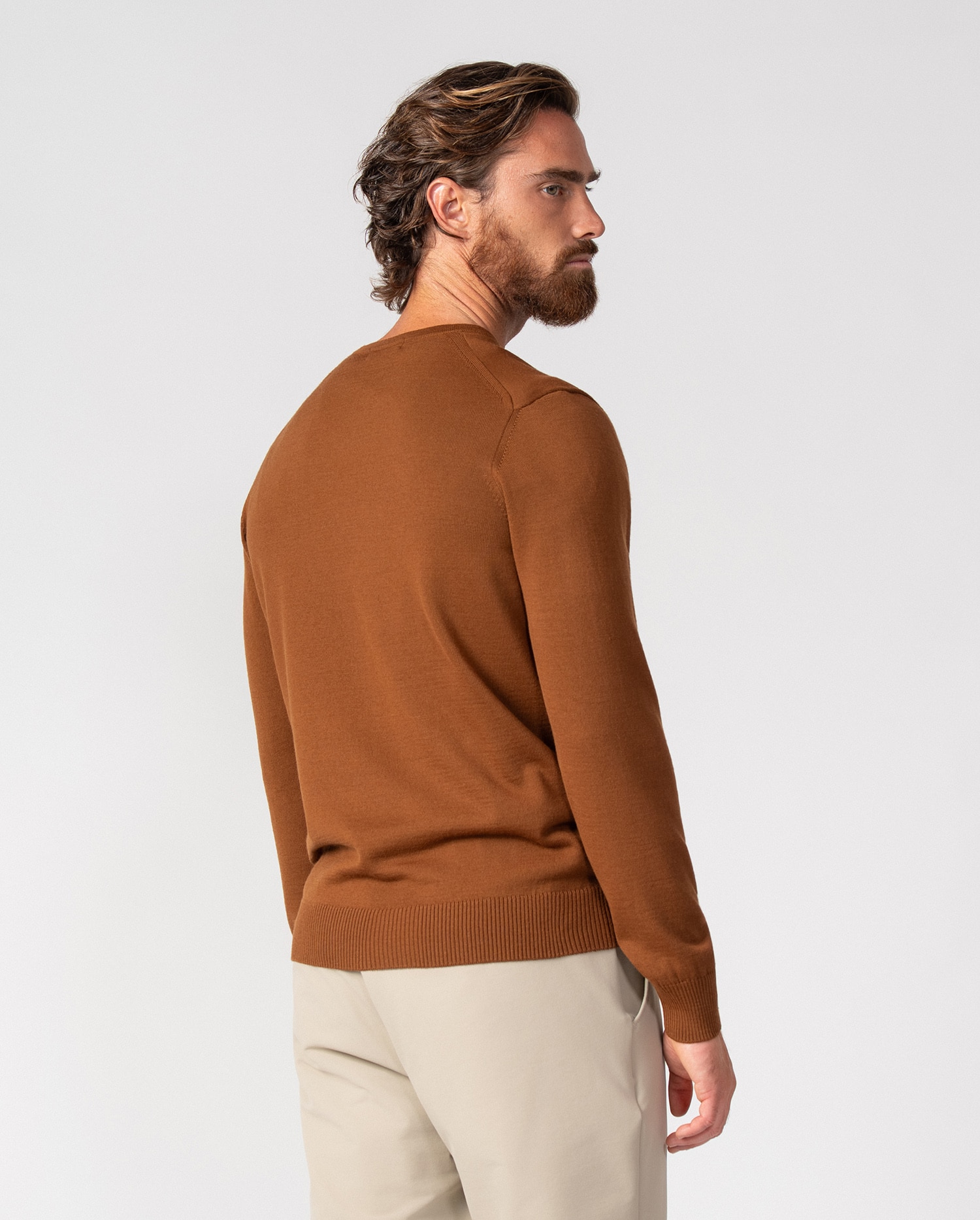 Jersey de hombre de cuello pico en punto tricot - Etiem - Marrón Marrón-5