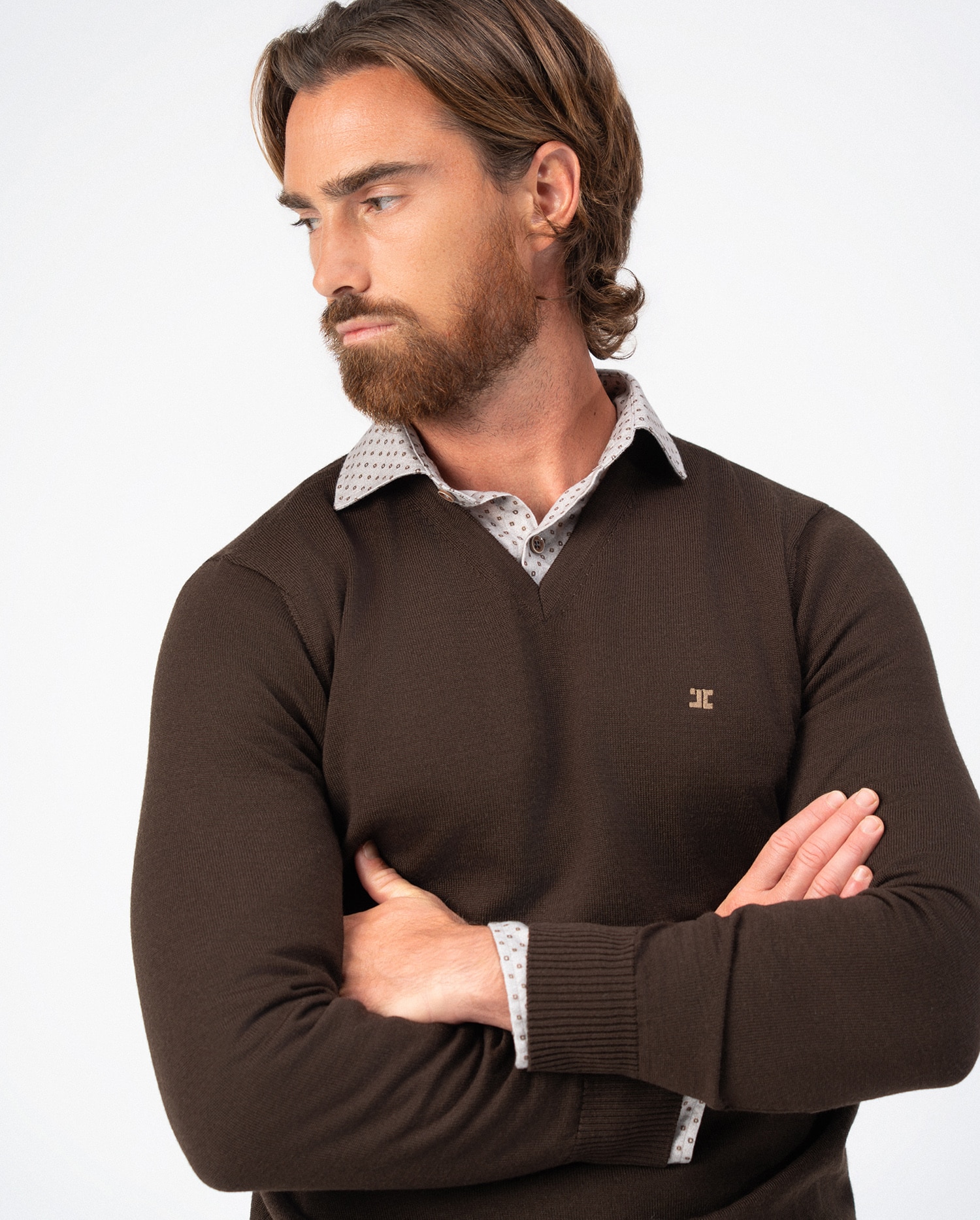 Imagen 1 de Jersey de hombre con cuello pico en punto tricot liso y costuras menguadas Multicolor
