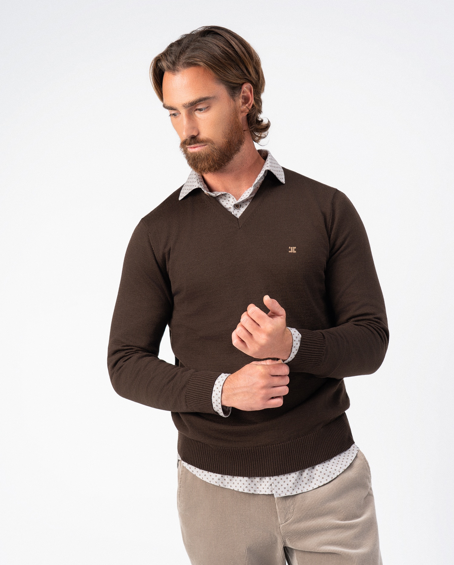 Imagen 2 de Jersey de hombre con cuello pico en punto tricot liso y costuras menguadas - Etiem - Multicolor Multicolor