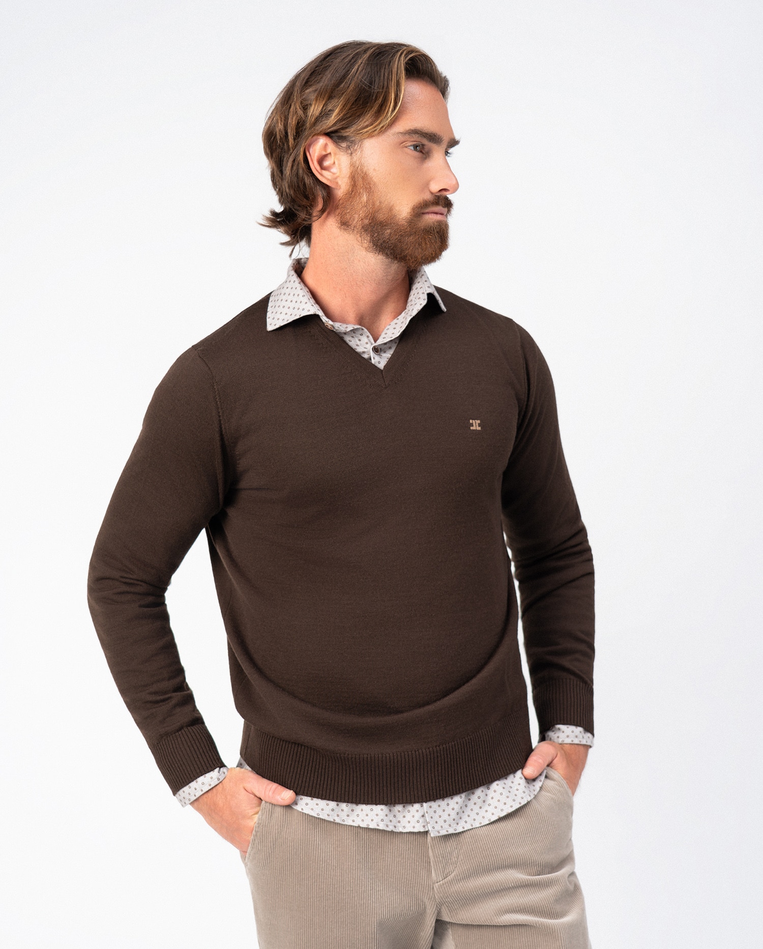 Imagen 3 de Jersey de hombre con cuello pico en punto tricot liso y costuras menguadas - Etiem - Multicolor Multicolor