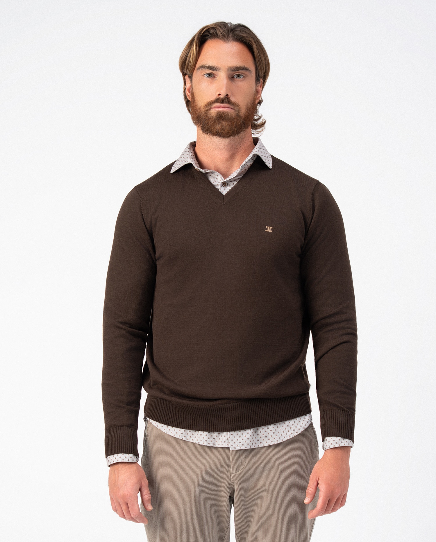 Imagen 4 de Jersey de hombre con cuello pico en punto tricot liso y costuras menguadas - Etiem - Multicolor Multicolor