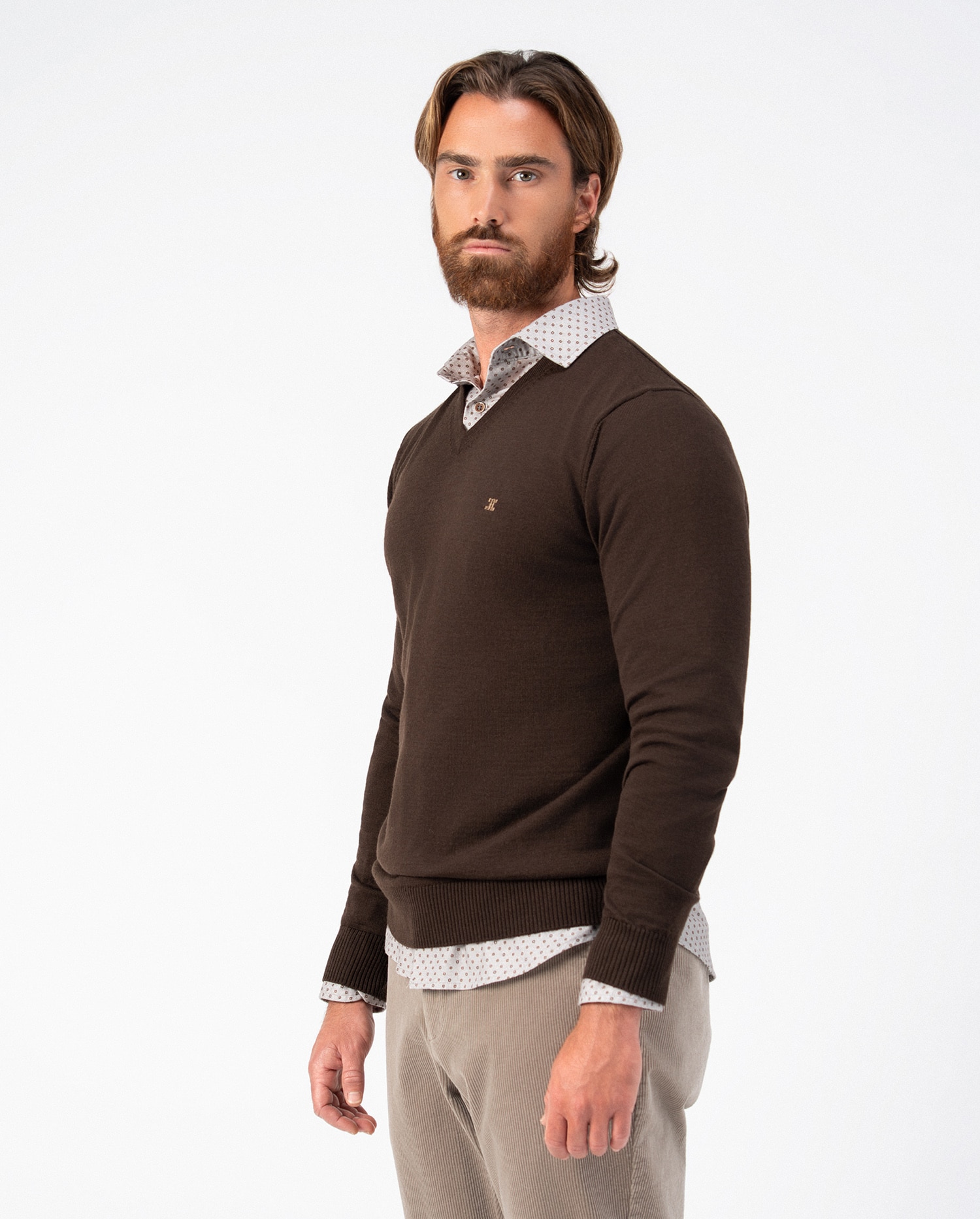 Imagen 5 de Jersey de hombre con cuello pico en punto tricot liso y costuras menguadas - Etiem - Multicolor Multicolor