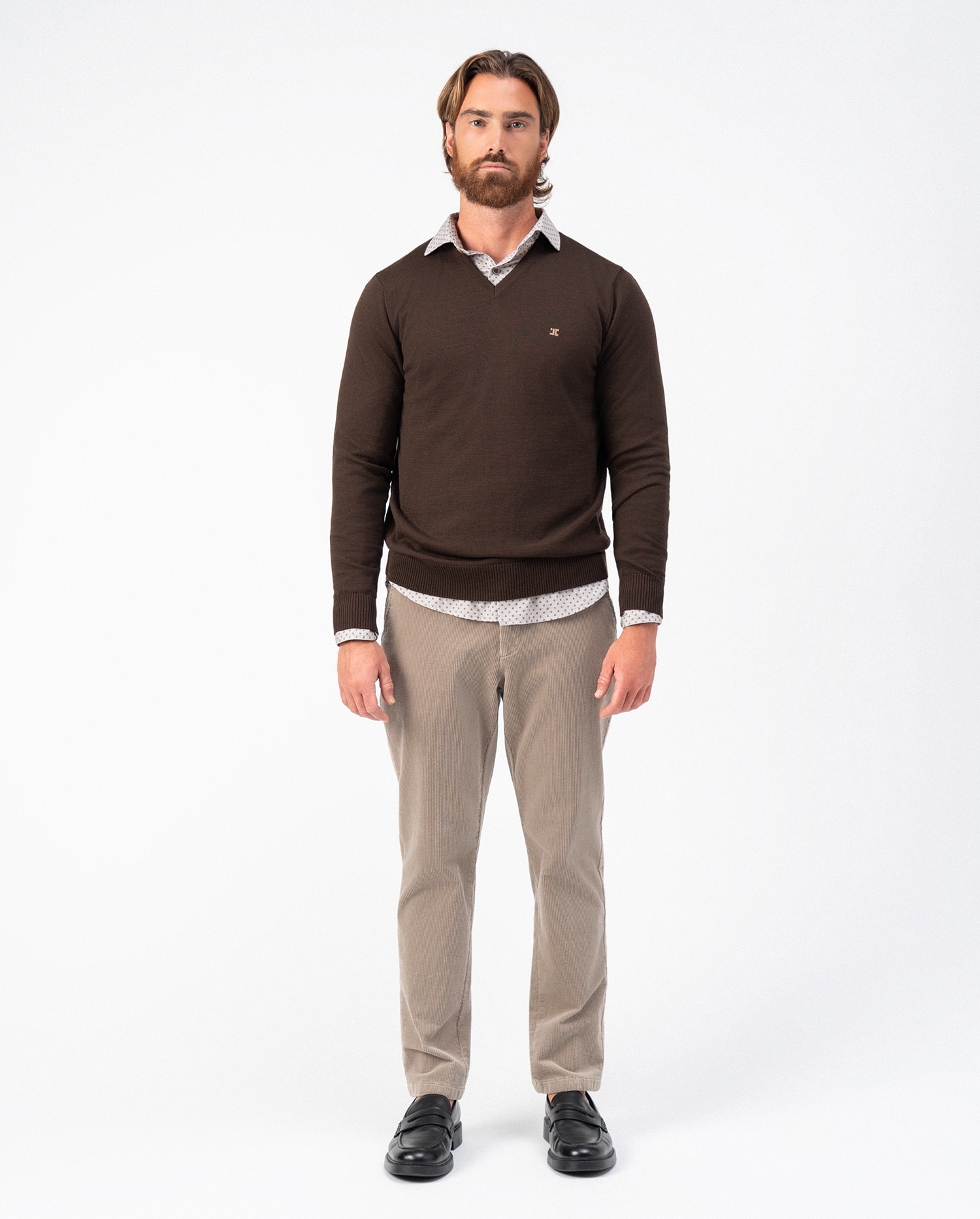 Imagen 7 de Jersey de hombre con cuello pico en punto tricot liso y costuras menguadas - Etiem - Multicolor Multicolor