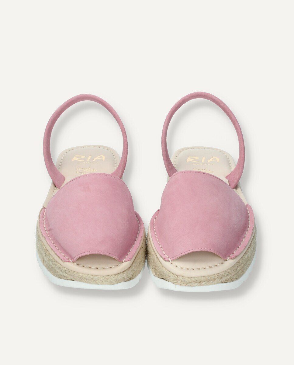 Menorquinas de mujer en piel con plataforma de yute - Ria Menorca - Rosa Rosa-3