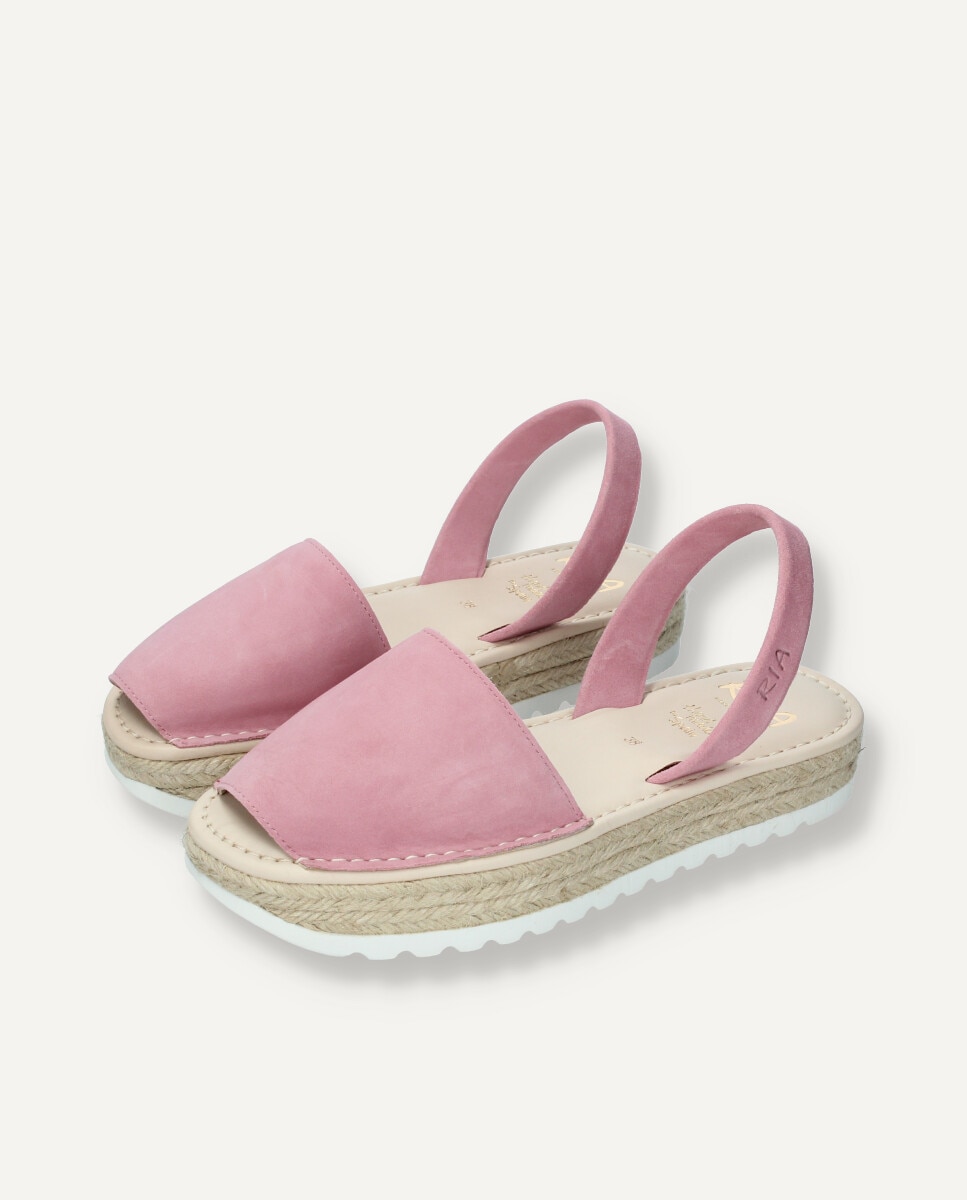Menorquinas de mujer en piel con plataforma de yute - Ria Menorca - Rosa Rosa-2