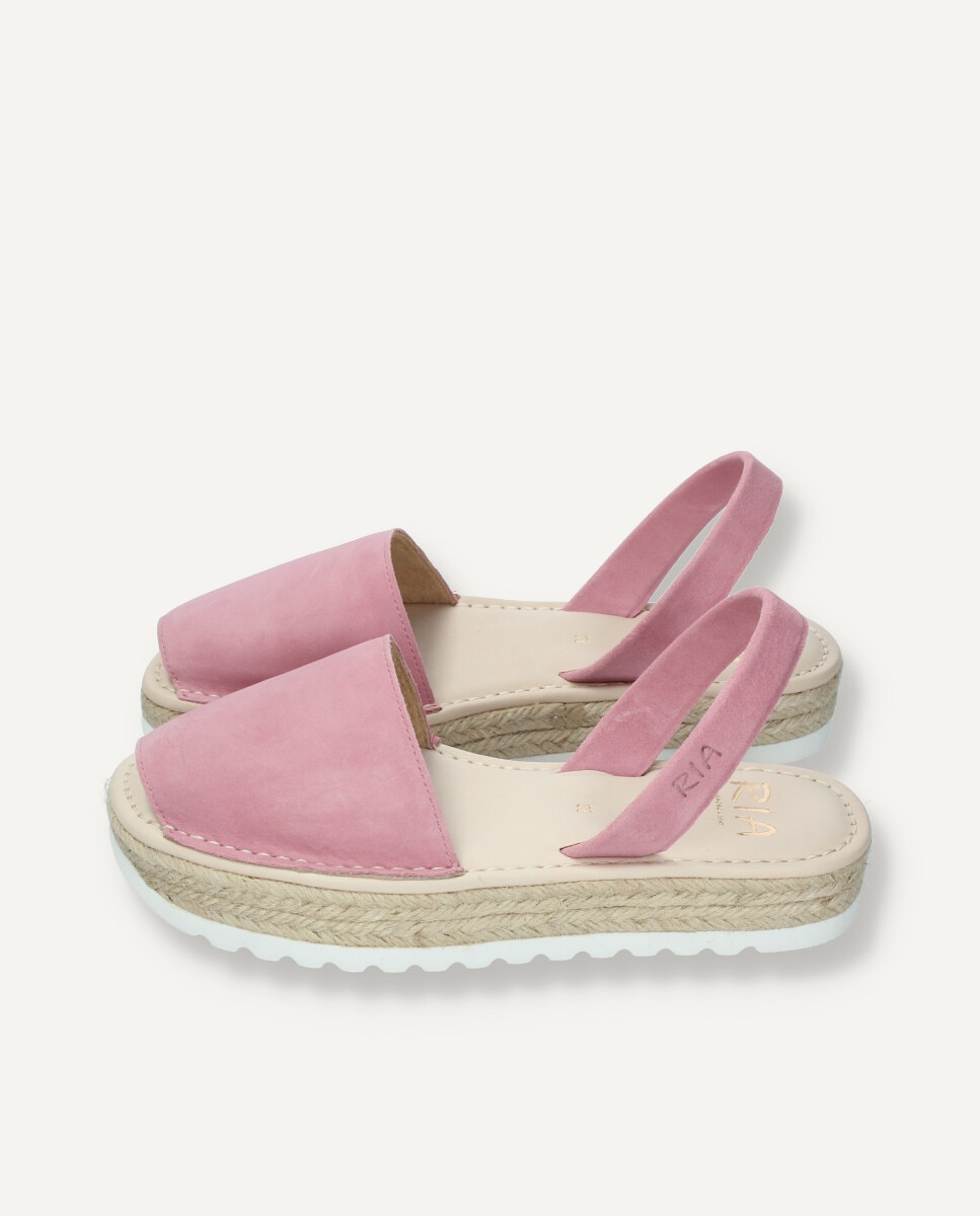Menorquinas de mujer en piel con plataforma de yute - Ria Menorca - Rosa Rosa-4