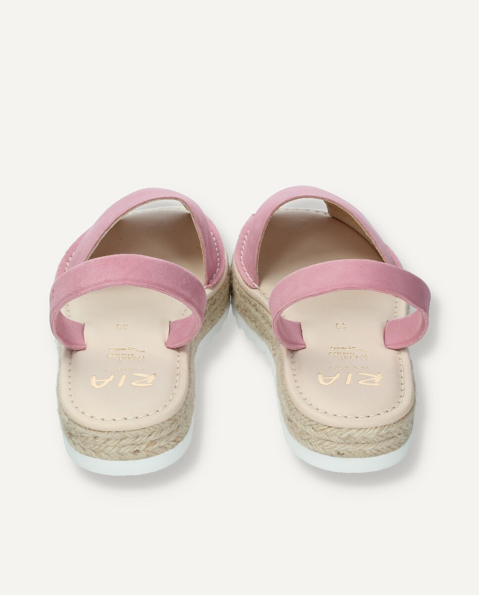 Menorquinas de mujer en piel con plataforma de yute - Ria Menorca - Rosa Rosa-5