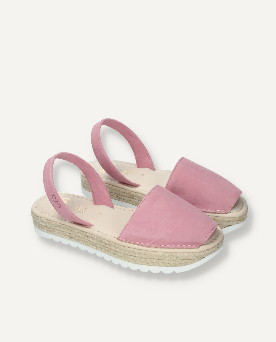 Menorquinas de mujer en piel con plataforma de yute - Ria Menorca - Rosa Rosa-6