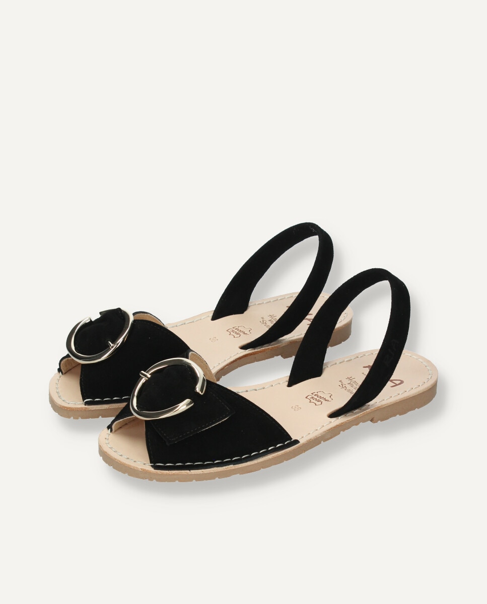 Menorquinas de mujer en piel de color oro - Ria Menorca - Negro Negro-3