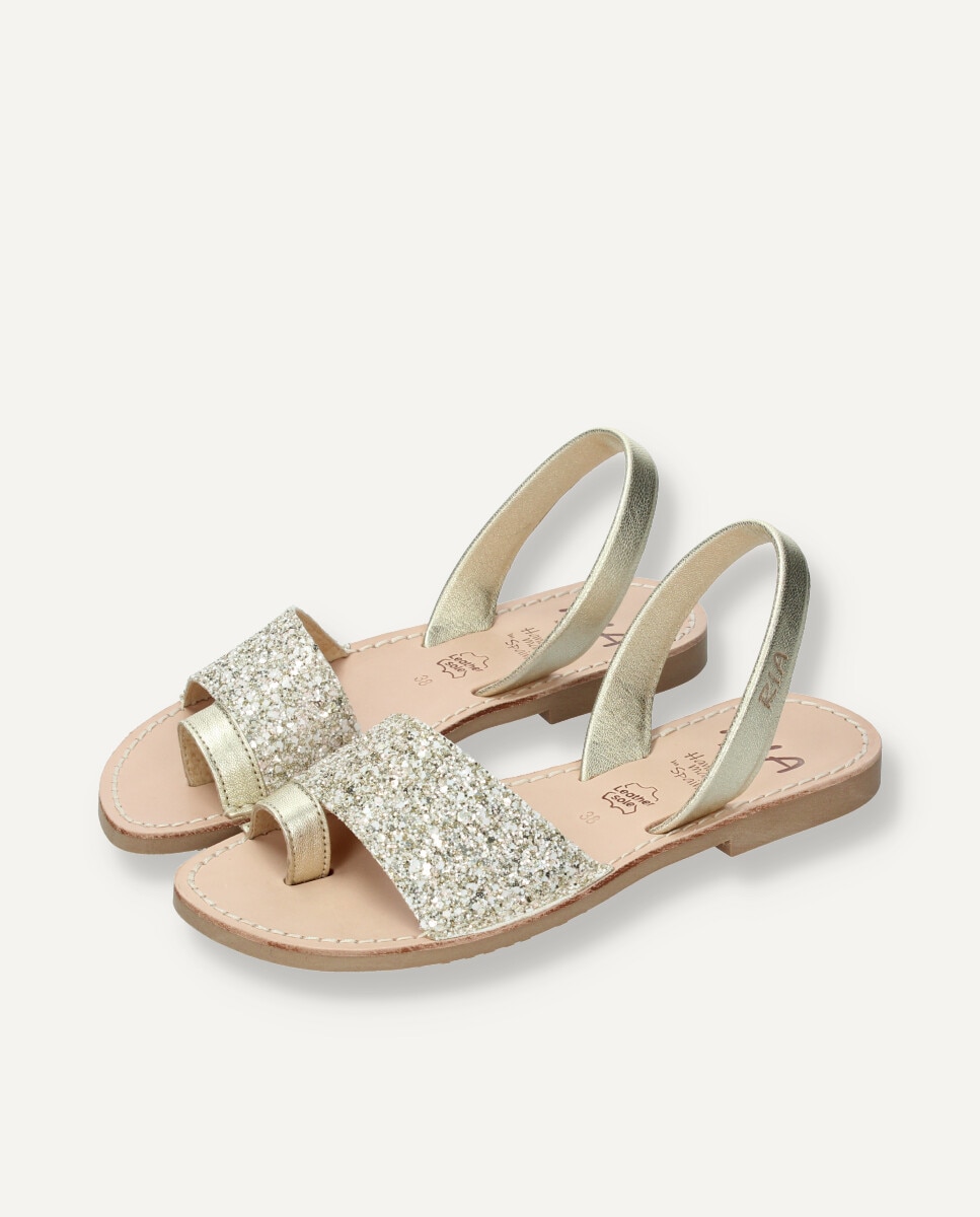 Sandalias planas de mujer en piel - Ria Menorca - Oro Oro-3