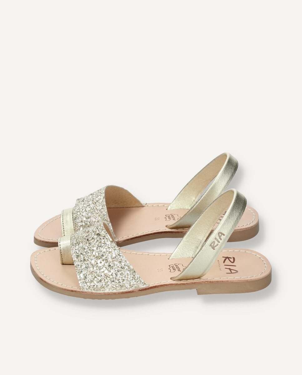 Sandalias planas de mujer en piel - Ria Menorca - Oro Oro-5