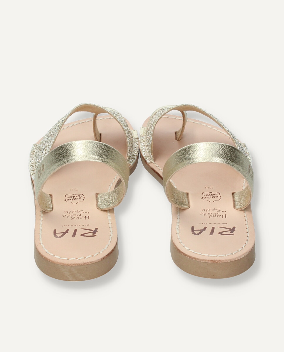 Sandalias planas de mujer en piel - Ria Menorca - Oro Oro-2