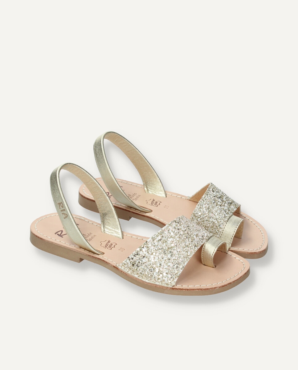 Sandalias planas de mujer en piel - Ria Menorca - Oro Oro-6